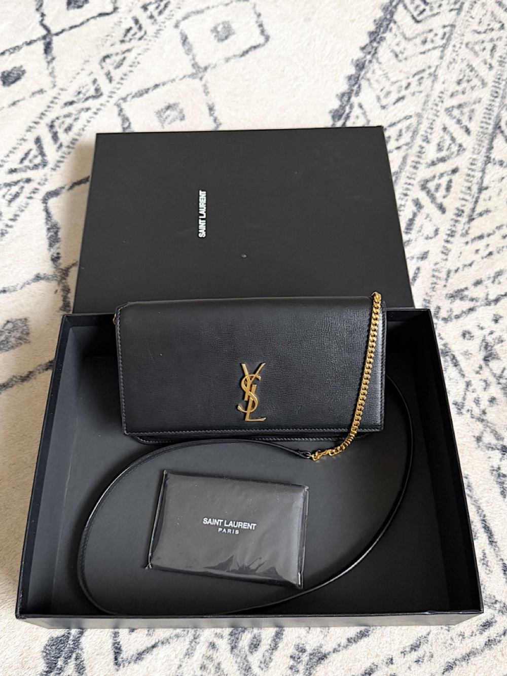 SOLD❗️YSL Cassandre mini black gold monogram chain crossbody bag phone holder - Picture 3 of 14